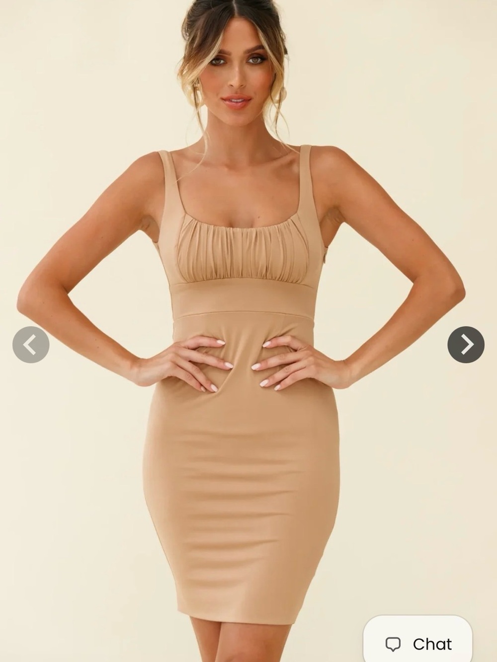 Selfie Leslie Ruched Bust Bodycon Dress - Tan